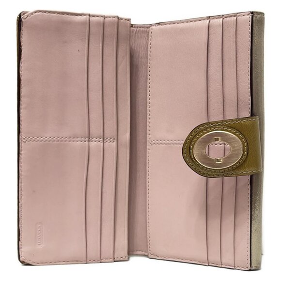 Auth COACH - Gray Beige Khaki Chemical Fiber Patent Leather Long Wallet - Picture 4 of 6